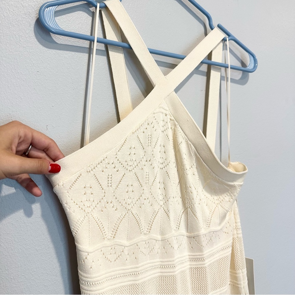 JOIE Ivory Crochet Knit Sleeveless Halter Midi Dress, NWT, Large - Picture 2 of 7